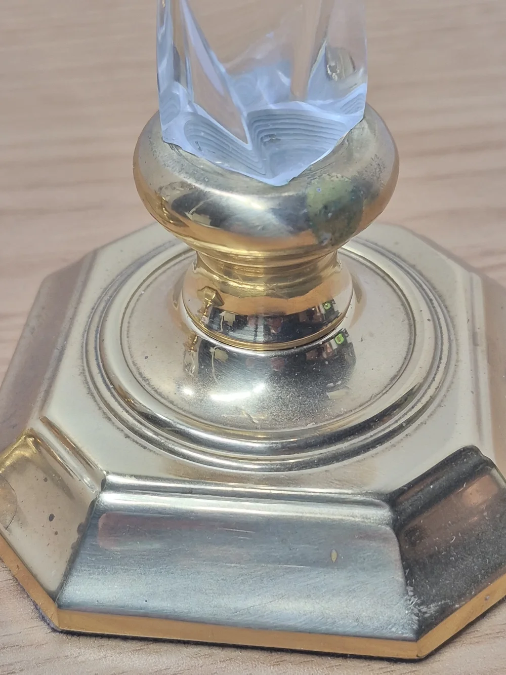 Vintage Decorative Brass Lucite Acrylic Twisted Stem Candlesticks Pair 9.5